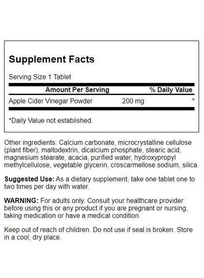 Swanson Double-Strength Apple Cider Vinegar 200 Milligrams 30 Tabs - Image 2