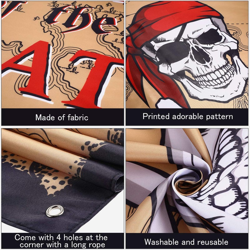 Tatuo Beware Of Pirates Door Banner Pirate Party Decoration Pirate Backdrop Halloween Birthday Party Photo Booth Props Pirate Theme Party Supplies - Image 3
