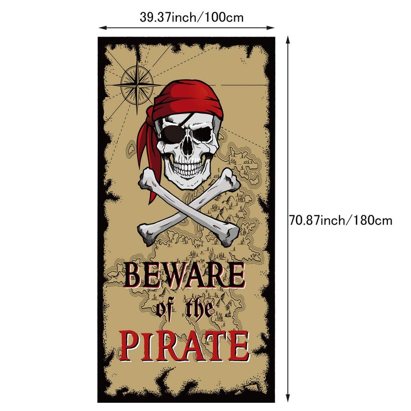 Tatuo Beware Of Pirates Door Banner Pirate Party Decoration Pirate Backdrop Halloween Birthday Party Photo Booth Props Pirate Theme Party Supplies - Image 2