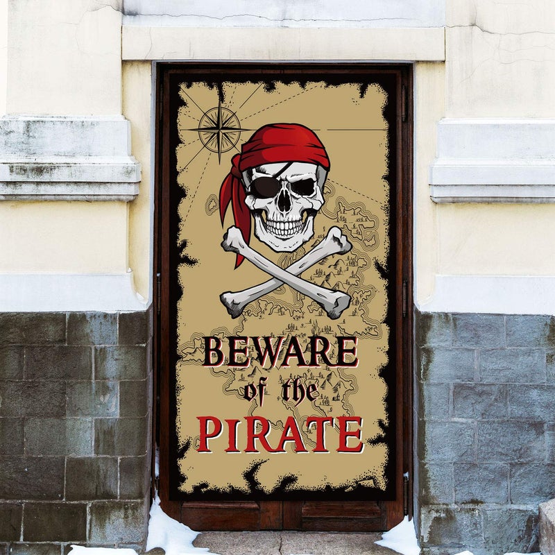 Tatuo Beware Of Pirates Door Banner Pirate Party Decoration Pirate Backdrop Halloween Birthday Party Photo Booth Props Pirate Theme Party Supplies - Image 4