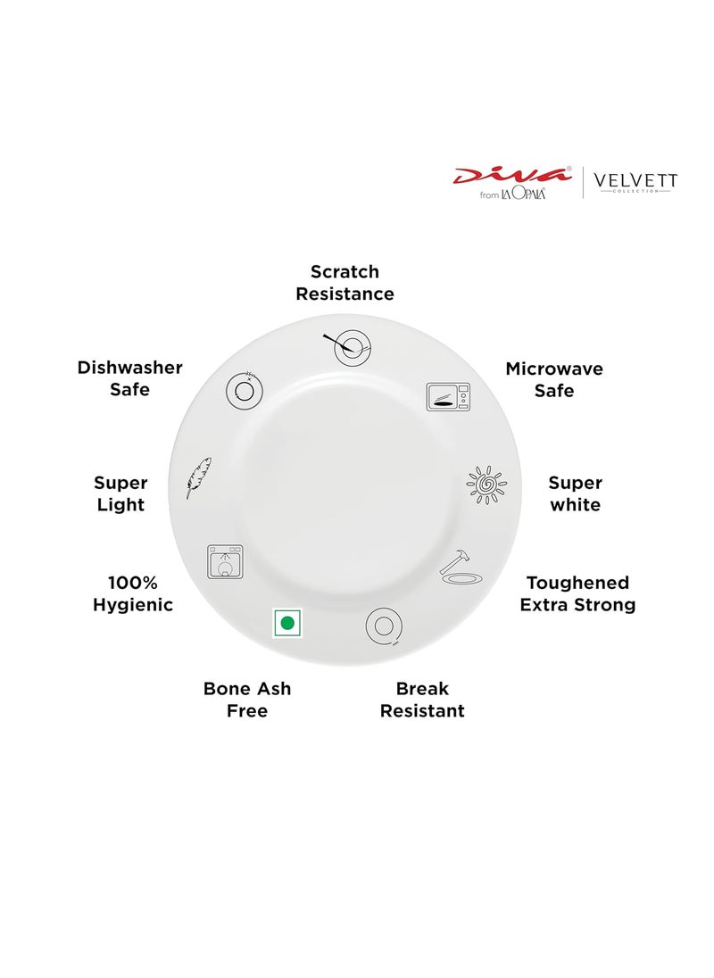 La Opala - La Opala Diva Velvett Collection Opal Glass Crockery | for Family of 8 | Dinner Set 45 pcs Stella Grey | Plates & Bowls for Dining | Microwave Safe | 100% Vegetarian | Extra Strong | Light & White - Image 1