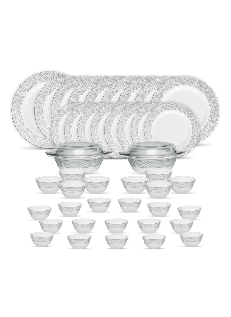 La Opala - La Opala Diva Velvett Collection Opal Glass Crockery | for Family of 8 | Dinner Set 45 pcs Stella Grey | Plates & Bowls for Dining | Microwave Safe | 100% Vegetarian | Extra Strong | Light & White - Image 1