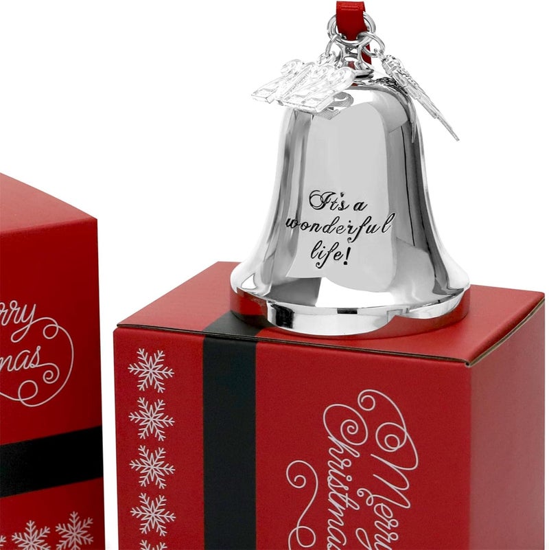 JUPPE 2025 Silver Engraved It's A Wonderful Life Christmas Bell Ornaments for Christmas Tree Wedding Anniversary Decoration Pendants with Angel Wings (Silver Bell) - Image 3