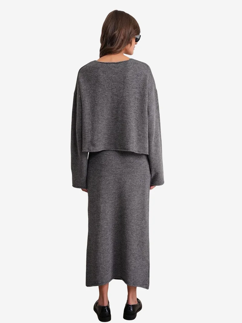 MixRay Mixray V-neck Knitwear Sweater & Skirt Co-ord Set