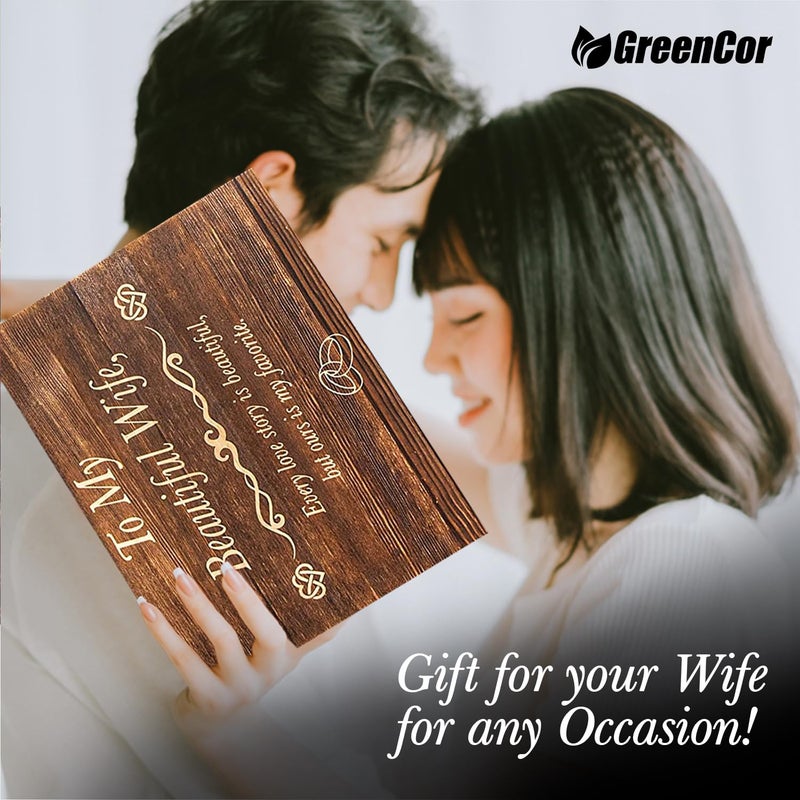 GreenCor Anniversary for Wife Engraved Wooden Gift Set 'To My Beautiful Wife' Includes Crystal Engraved Heart 24K Gold Dipped Rose for Birthday Gifts - Image 2