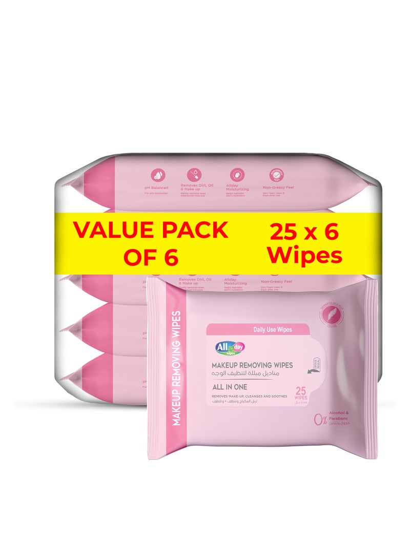 All day wipes All Day Makeup Removing Wet Wipes - 25 Count Effortlessly remove makeup, dirt, and impurities with our All Day Makeup Removing Wipes. that gently and effectively cleanse your skin. ( Pack of 6 ) - Image 1