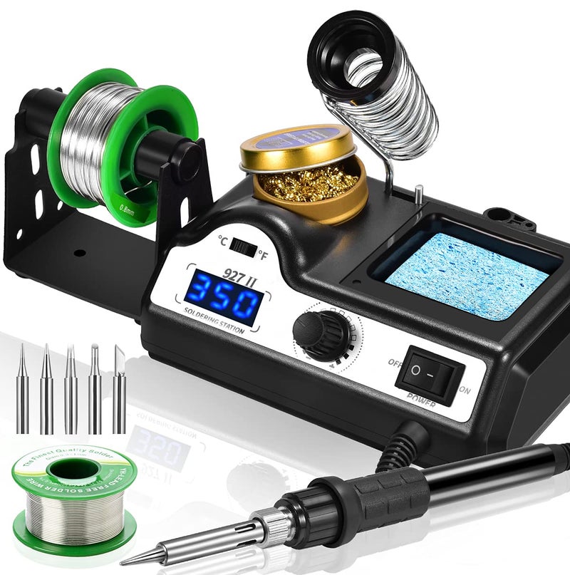 Preciva Preciva Soldering Iron Station, 60W Professional Digital Soldering Station, 90-480℃ Temperature Adjustable Repair Tool Kit with Soldering Tips, Solder Wire and Frame, Sponge, Suction Device, etc.  - Image 1