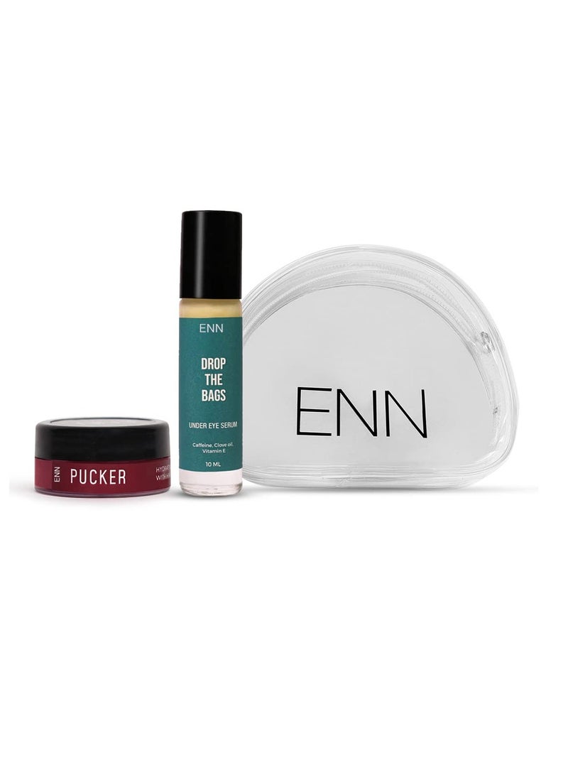 ENN ENN Lip balm Mini and Drop the Bag Under Eye Serum Combo Kit  Deeply Nourishes Skin Natural For Men and Women Free Pouch - Image 1