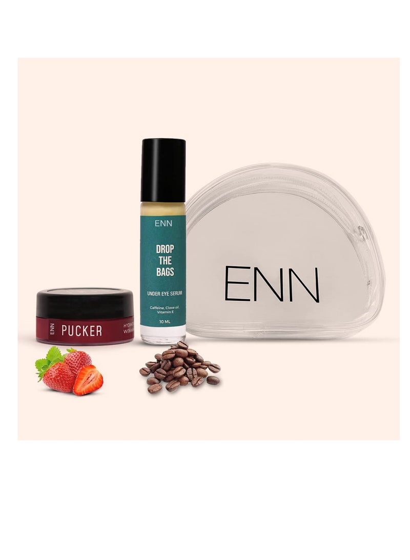 ENN ENN Lip balm Mini and Drop the Bag Under Eye Serum Combo Kit  Deeply Nourishes Skin Natural For Men and Women Free Pouch - Image 3
