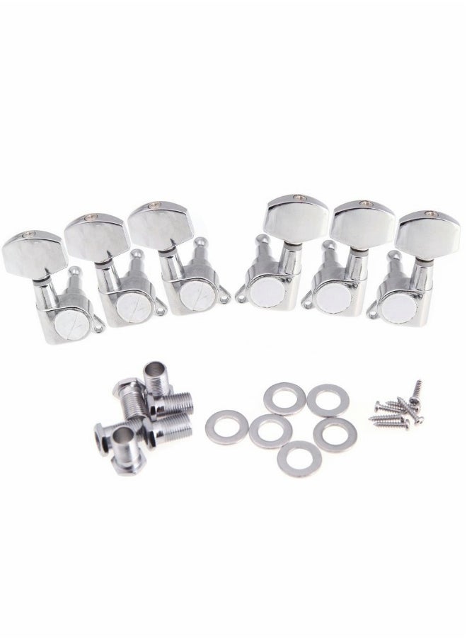 Generic - Guitar String Tuning Pegs 3L3R Chrome Tuners Guitar Machine Heads for Folk Acoustic Electric Guitar Tuner Guitar Parts Fender Replacement (Silver)6Pcs - Image 1