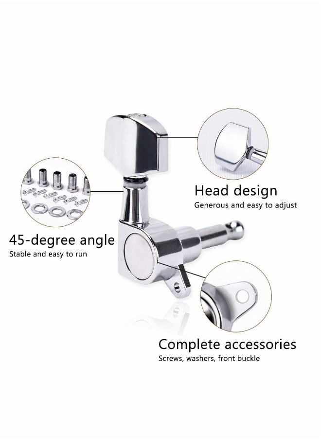 Generic - Guitar String Tuning Pegs 3L3R Chrome Tuners Guitar Machine Heads for Folk Acoustic Electric Guitar Tuner Guitar Parts Fender Replacement (Silver)6Pcs - Image 1