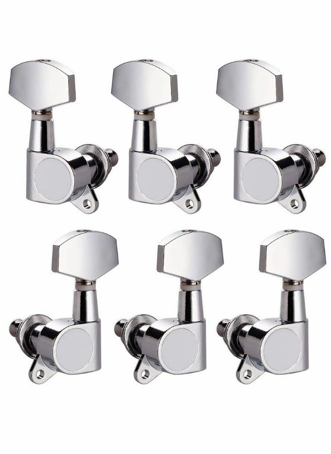 Generic - Guitar String Tuning Pegs 3L3R Chrome Tuners Guitar Machine Heads for Folk Acoustic Electric Guitar Tuner Guitar Parts Fender Replacement (Silver)6Pcs - Image 1