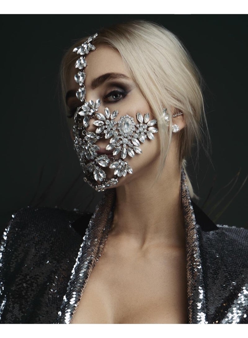 GetmanJewelry Getman Jewelry Crystal Face Unisex Mask, Handmade Statement Face Jewelry with Glass Crystals, Multipurpose Unique Accessory for Festivals, Fashion Shoots, and Performances - Image 4