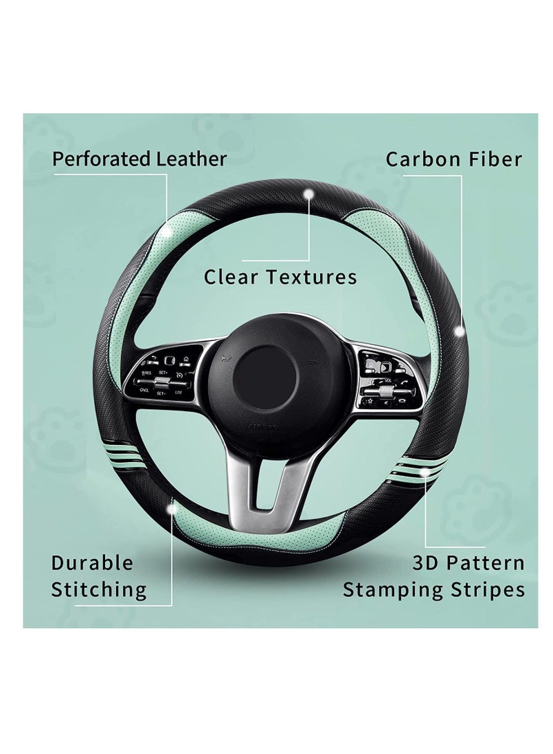 C ute Steering Wheel Cover for Women, Carbon FiberPerforated Leather with Anti Slip Rubber Ring, Steering Wheel Protector, Universal Fit 14.5 15 inches for Cars,SUV Fruit Green - Image 3