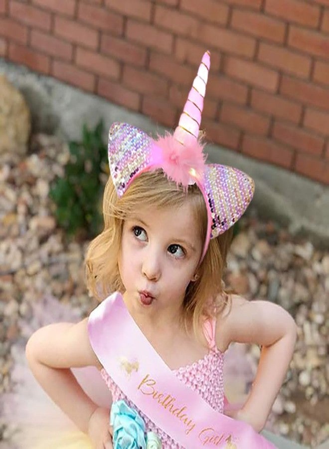 Fairytale Unicorn Hairband With Rainbow Horn, Glitter Bow Tulle Mesh Decoration Headband Kids Girls. (Light Pink, Regular) - Image 4