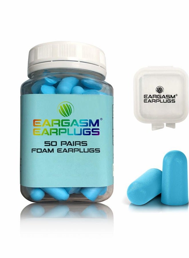 Eargasm Foam Earplugs, 50 Pairs, 32 dB NRR, Super Soft, Great for Sleeping, Studying, Snoring, Comes with Bonus Carrying Case - Image 1