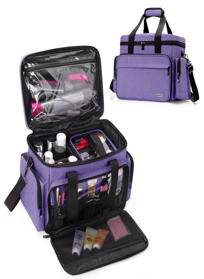 BAFASO Large Makeup Bag with 2 Removable Pouches and Detachable Dividers, Multifunctional Cosmetic Bag to Keep Makeup and Hair Supplies (Patent Pending), Purple - Image 1