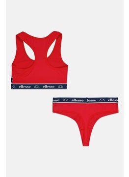 Ellesse Women 2 Pieces Brand Logo Bralette And Thong Set, Red  - Image 2