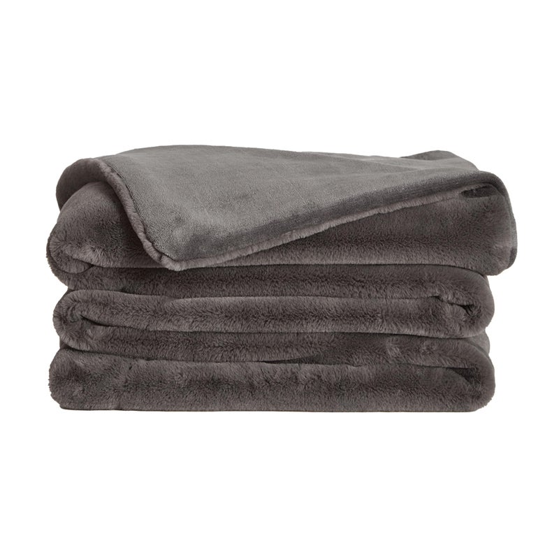 UnHide Lil Marsh Faux Fur Blanket Durable Lightweight Extra Soft Blanket Machine Washable Add Softness to Any Bed Couch or Reading Chair Charcoal Charlie Medium 60 x 80