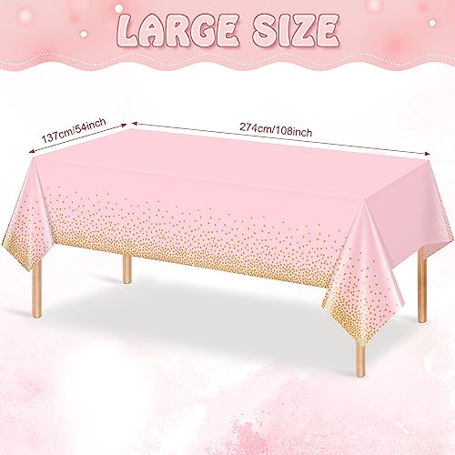 FunnyPars 4 Pack Pink and Gold Plastic Tablecloth for Parties, Pink Disposable Table Cloth for Rectangle Tables, Gold Dot Confetti Light Pink Tablecloth for Birthday Wedding Baby Shower Party, 54x108 - Image 2