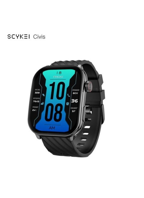 Scykei Civis Smartwatch 2.1″ Curved AMOLED display with always‑on mode, crystal‑clear Bluetooth calls, and 100+ sports modes with up to 10 days of battery life Black