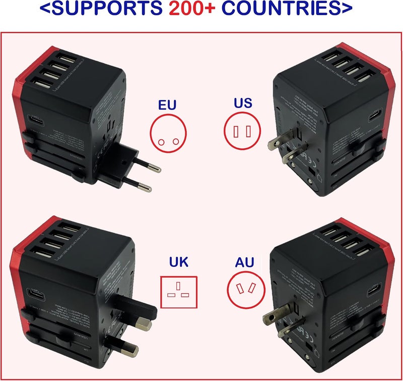 BLUE OCEAN Travel Adapter, 5.6A Ultra-fast Speed 4 Usb Ports - 1 Type C 3.0A Universal Travel Adapter, All In One Adapter For Phones, Tablets And Power Socket Plugs Uk Eu Us Au Auto Switch With Pouch - Image 5