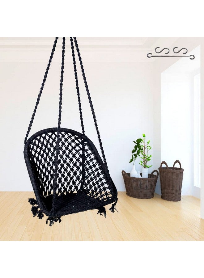 Patiofy Swing for Adults/Jhula for Adults/Wooden Swing for Living Room/Swing for Balcony/Swing Chair/Swing for Adults for Home/Cotton D Shape Hammock Hanging Swing/Includes Hanging Kit(Black) by Patiofy - Image 1