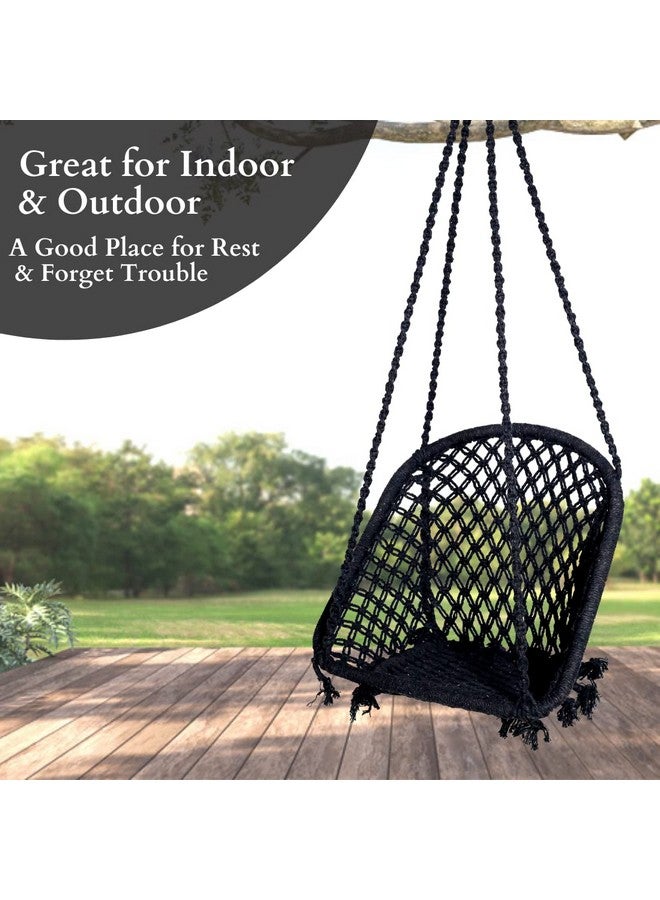 Patiofy Swing for Adults/Jhula for Adults/Wooden Swing for Living Room/Swing for Balcony/Swing Chair/Swing for Adults for Home/Cotton D Shape Hammock Hanging Swing/Includes Hanging Kit(Black) by Patiofy - Image 3