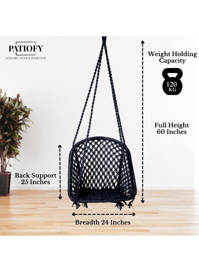 Patiofy Swing for Adults/Jhula for Adults/Wooden Swing for Living Room/Swing for Balcony/Swing Chair/Swing for Adults for Home/Cotton D Shape Hammock Hanging Swing/Includes Hanging Kit(Black) by Patiofy - Image 2