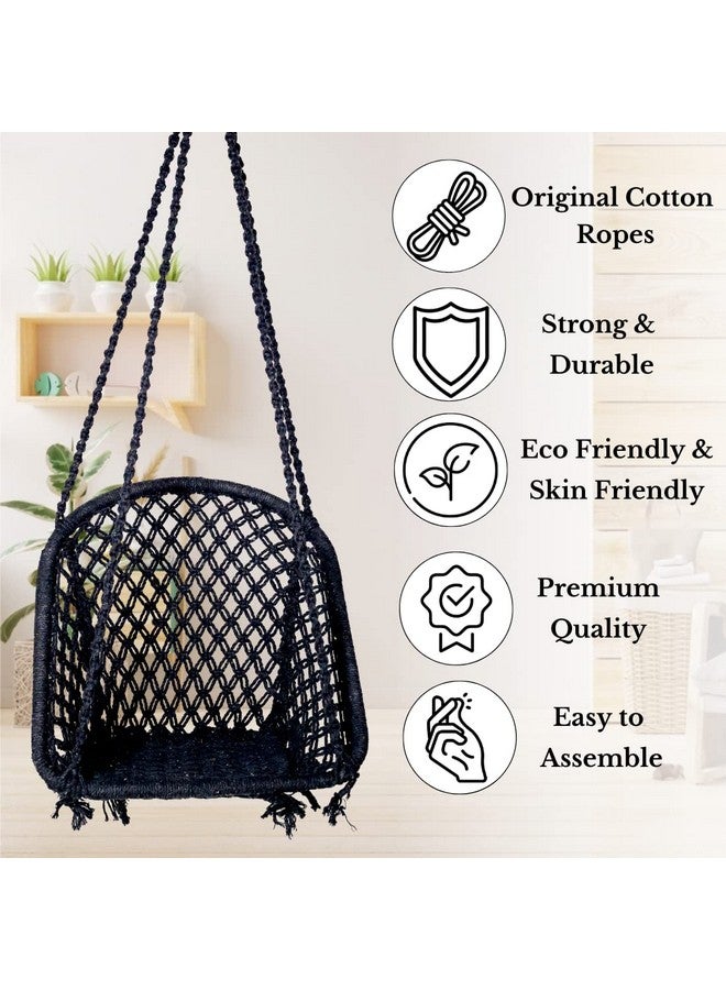 Patiofy Swing for Adults/Jhula for Adults/Wooden Swing for Living Room/Swing for Balcony/Swing Chair/Swing for Adults for Home/Cotton D Shape Hammock Hanging Swing/Includes Hanging Kit(Black) by Patiofy - Image 5
