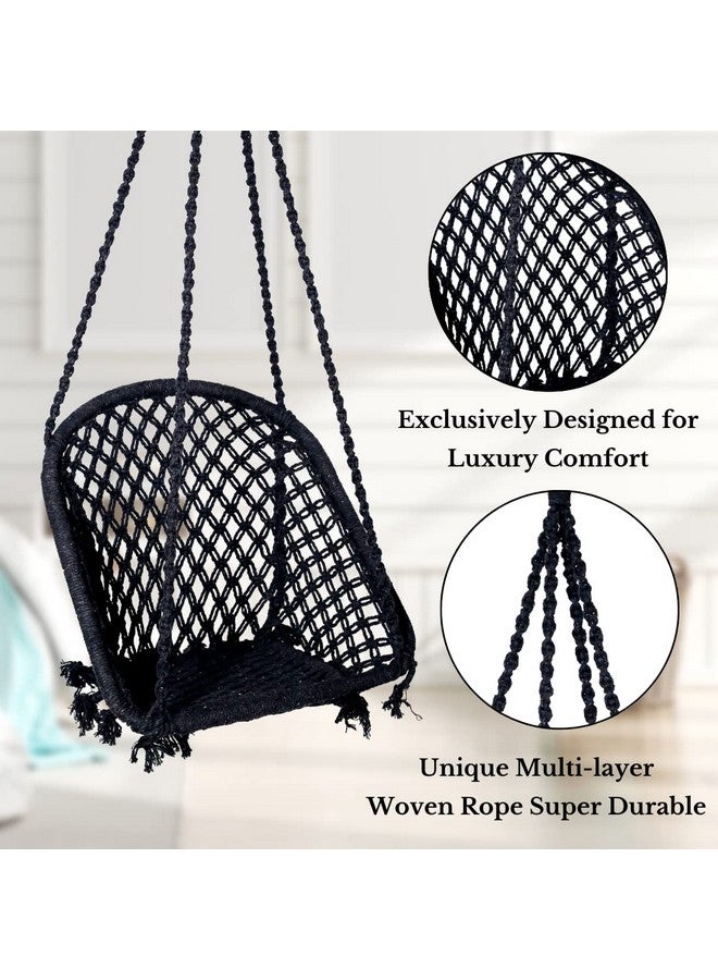 Patiofy Swing for Adults/Jhula for Adults/Wooden Swing for Living Room/Swing for Balcony/Swing Chair/Swing for Adults for Home/Cotton D Shape Hammock Hanging Swing/Includes Hanging Kit(Black) by Patiofy - Image 4