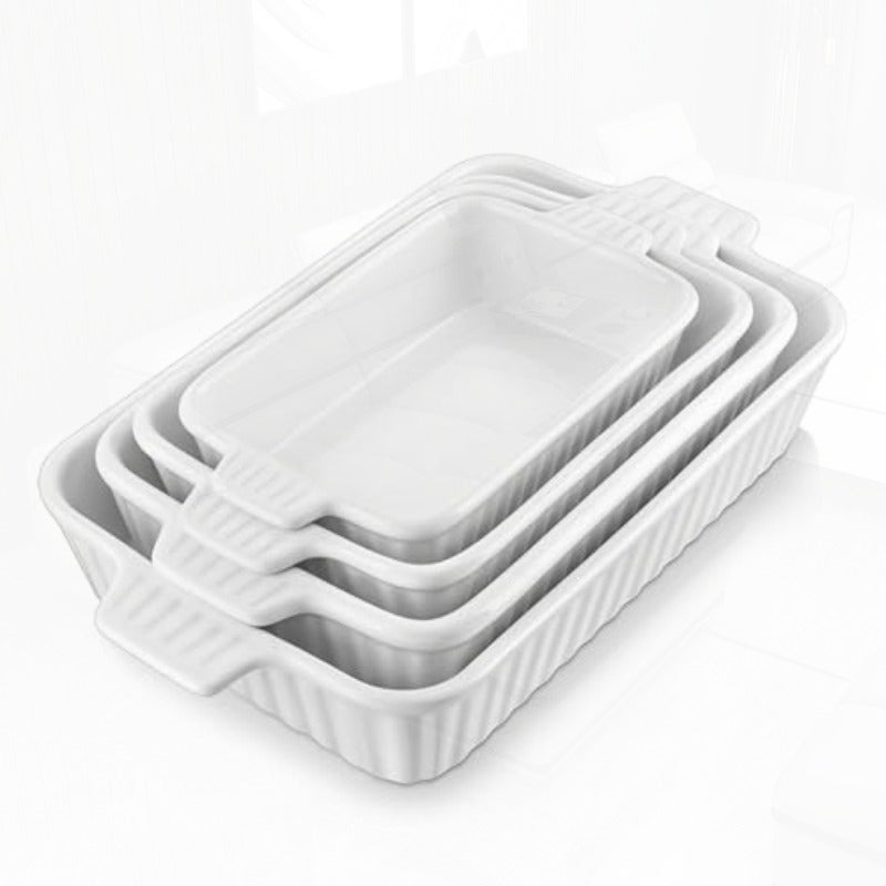 Casserole Dishes for Oven Porcelain Baking Dishes Ceramic Bakeware Sets of 4 Rectangular Lasagna Pans Deep with Handles for Baking Cake Kitchen White 9.4" 11.1" 12.2" 14.7" Series Rectangular Deep Lasagna Pans with Handles for Roasting Vegetable Cake Durable Bakeware Wedding Gift(9.4 11.1 12.2 14.7") - Image 1