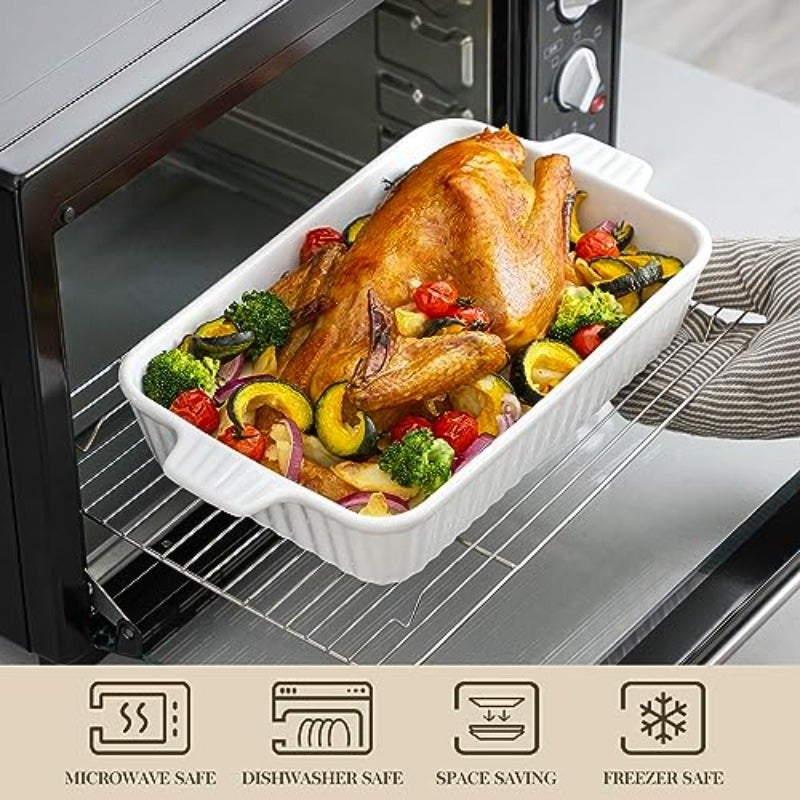 Casserole Dishes for Oven Porcelain Baking Dishes Ceramic Bakeware Sets of 4 Rectangular Lasagna Pans Deep with Handles for Baking Cake Kitchen White 9.4" 11.1" 12.2" 14.7" Series Rectangular Deep Lasagna Pans with Handles for Roasting Vegetable Cake Durable Bakeware Wedding Gift(9.4 11.1 12.2 14.7") - Image 5