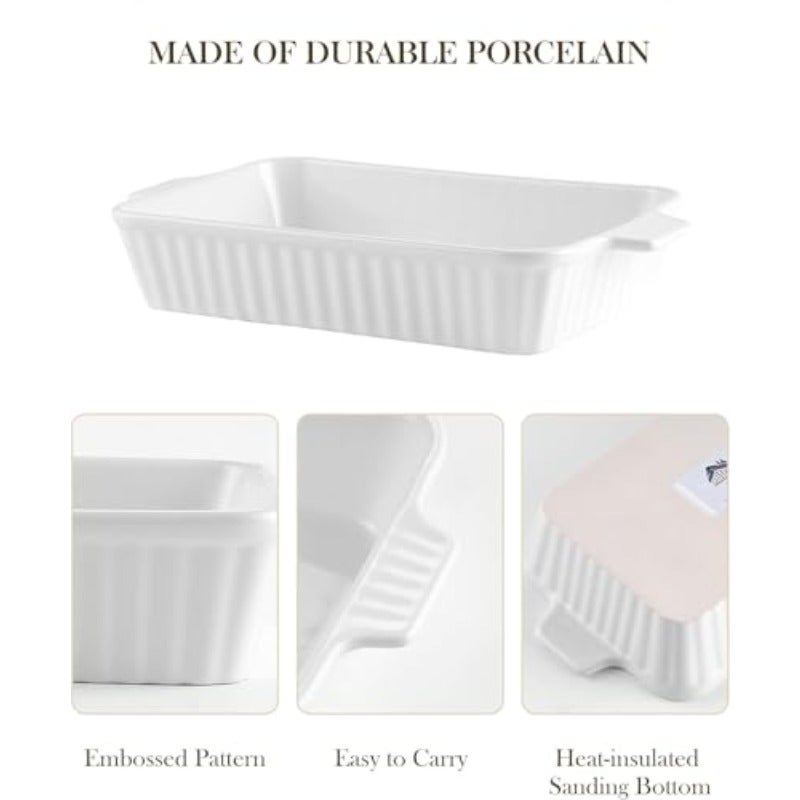 Casserole Dishes for Oven Porcelain Baking Dishes Ceramic Bakeware Sets of 4 Rectangular Lasagna Pans Deep with Handles for Baking Cake Kitchen White 9.4" 11.1" 12.2" 14.7" Series Rectangular Deep Lasagna Pans with Handles for Roasting Vegetable Cake Durable Bakeware Wedding Gift(9.4 11.1 12.2 14.7") - Image 3
