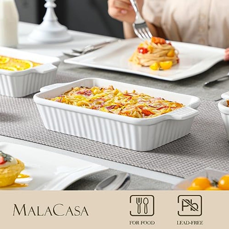 Casserole Dishes for Oven Porcelain Baking Dishes Ceramic Bakeware Sets of 4 Rectangular Lasagna Pans Deep with Handles for Baking Cake Kitchen White 9.4" 11.1" 12.2" 14.7" Series Rectangular Deep Lasagna Pans with Handles for Roasting Vegetable Cake Durable Bakeware Wedding Gift(9.4 11.1 12.2 14.7") - Image 4