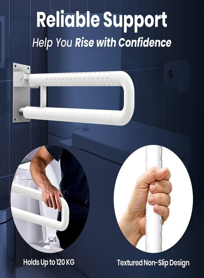 SPAZIO Stainless Steel Flip-Up Grab Bar | 17 Inch Bathroom Handle for Seniors with Anti-Slip Nylon Grip | Space-Saving Safety Bar for Shower, Toilet | Toilet Grab bar for Elderly (Wall Mounted) - Image 2