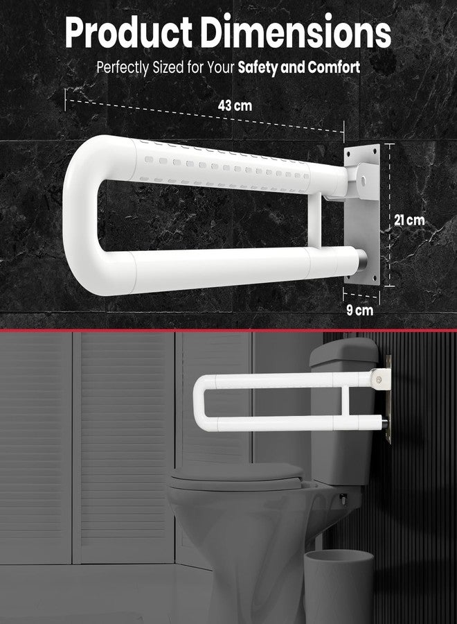 SPAZIO Stainless Steel Flip-Up Grab Bar | 17 Inch Bathroom Handle for Seniors with Anti-Slip Nylon Grip | Space-Saving Safety Bar for Shower, Toilet | Toilet Grab bar for Elderly (Wall Mounted) - Image 3