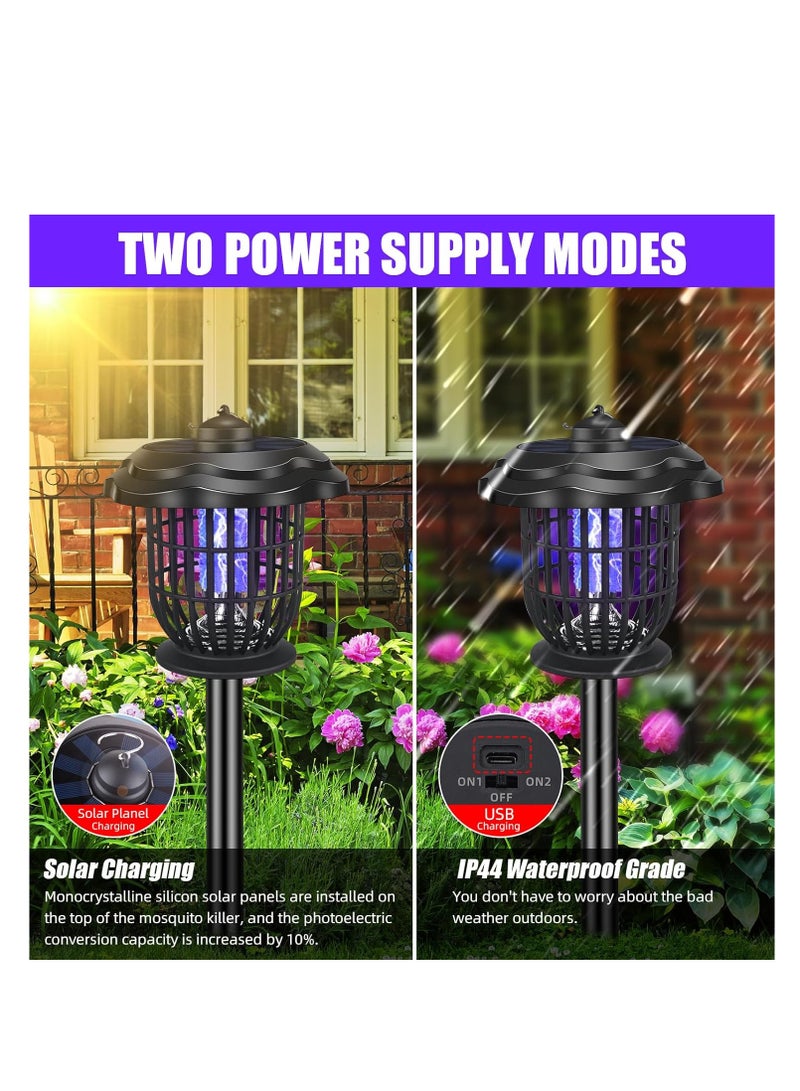 KASTWAVE Solar Bug Zapper, Outdoor Waterproof Solar Powered and Rechargeable Mosquito Zapper, Outdoor Led UV Mosquito Killer Fly Zapper, Lighting Lamp Stake Landscape Fixture for Garden Patio, 2 Pcs - Image 3