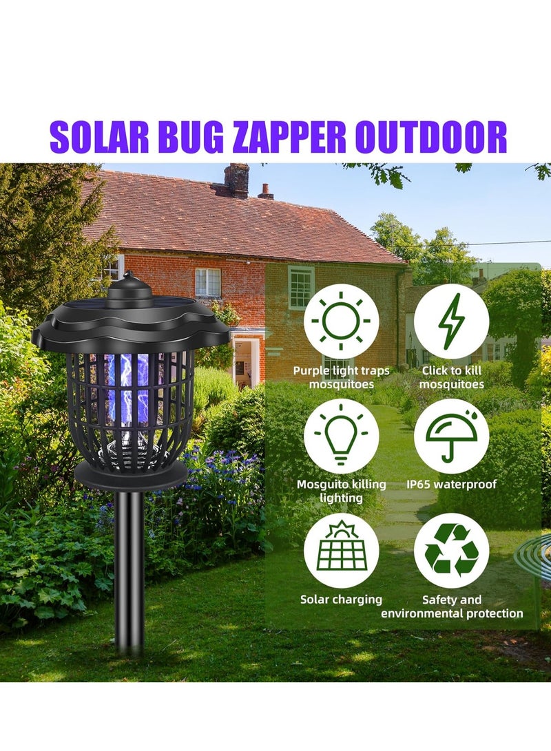 KASTWAVE Solar Bug Zapper, Outdoor Waterproof Solar Powered and Rechargeable Mosquito Zapper, Outdoor Led UV Mosquito Killer Fly Zapper, Lighting Lamp Stake Landscape Fixture for Garden Patio, 2 Pcs - Image 5