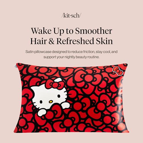 Kitsch x Hello Kitty Satin Pillowcase Toddler Pillowcase with Zipper Cooling Satin Toddler Pillow Case for Hair Skin Kids Pillowcase Standard Size 19x26 Sea of Bows - Image 3