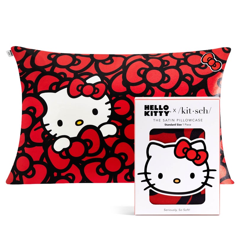 Kitsch x Hello Kitty Satin Pillowcase Toddler Pillowcase with Zipper Cooling Satin Toddler Pillow Case for Hair Skin Kids Pillowcase Standard Size 19x26 Sea of Bows - Image 2