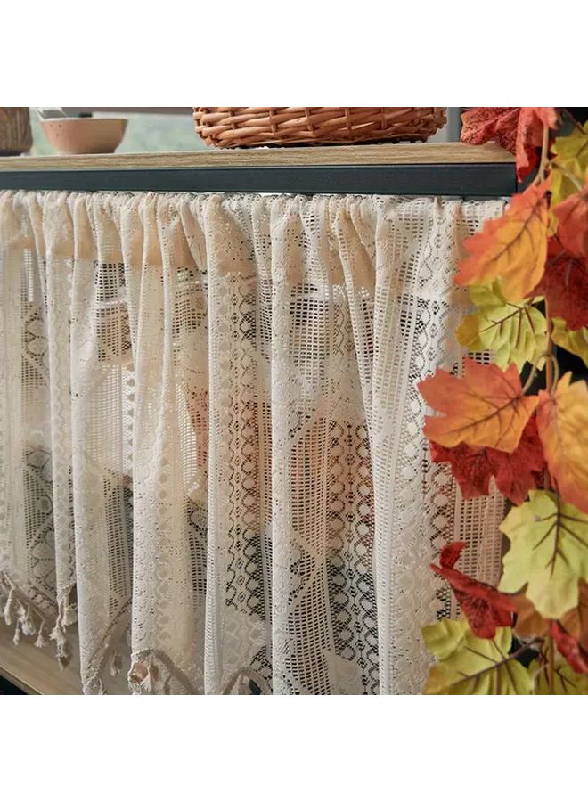 Beige French Lace Curtain Floral Rod Pocket Machine Washable For Bedroom Living Room Kitchen Decor - Image 3