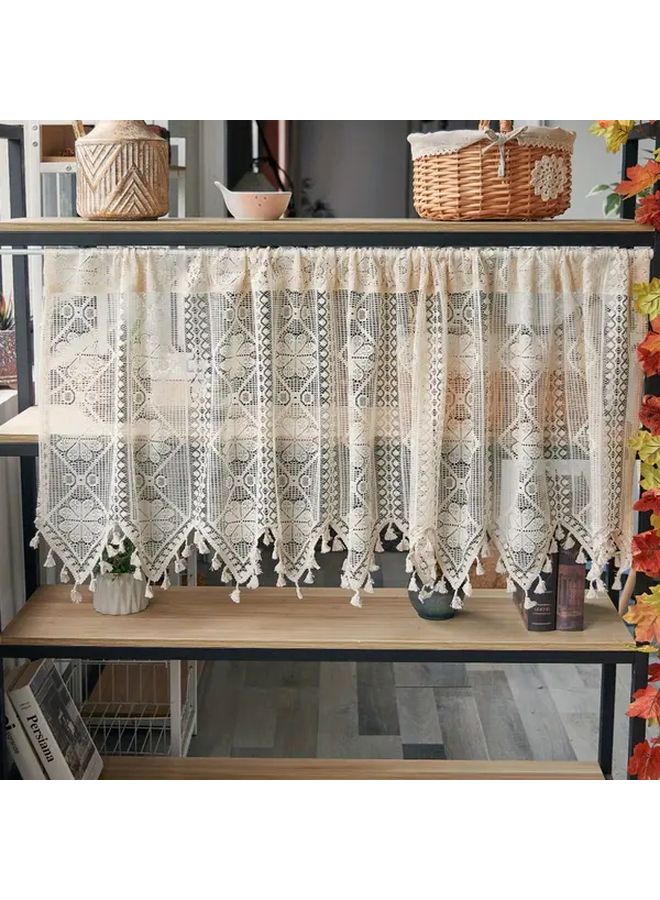 Beige French Lace Curtain Floral Rod Pocket Machine Washable For Bedroom Living Room Kitchen Decor - Image 1