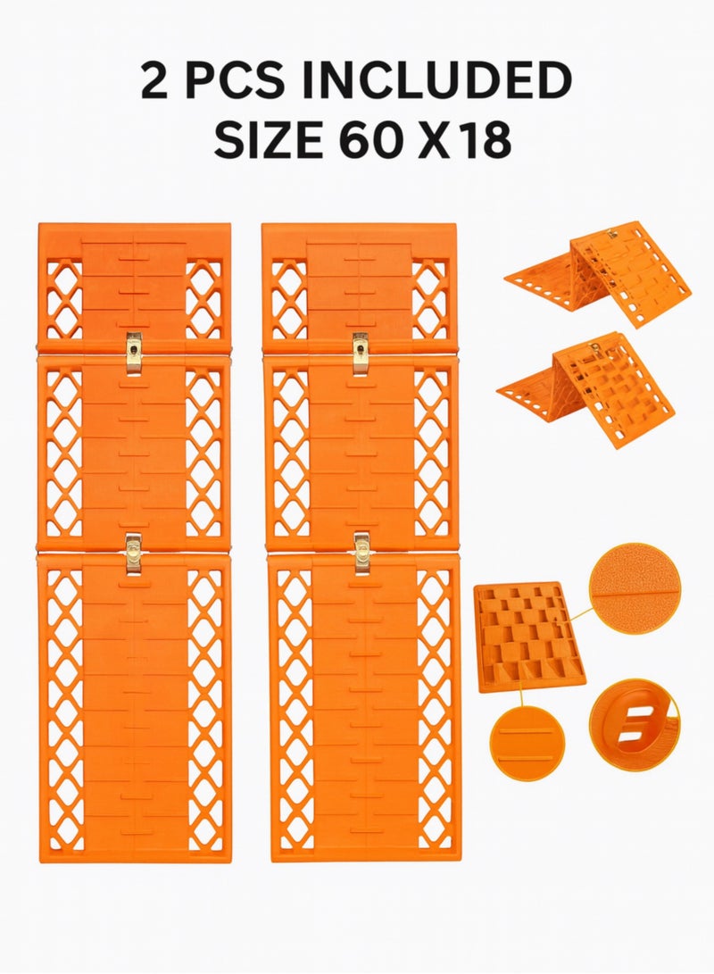 سجادات الجر - عبوة من قطعتين - ألواح استرداد قابلة للطي للمركبات على الطين والرمال والثلج - منحدرات قبضة الإطارات شديدة التحمل مانعة للانزلاق مقاس 60 × 18 سم - Image 4