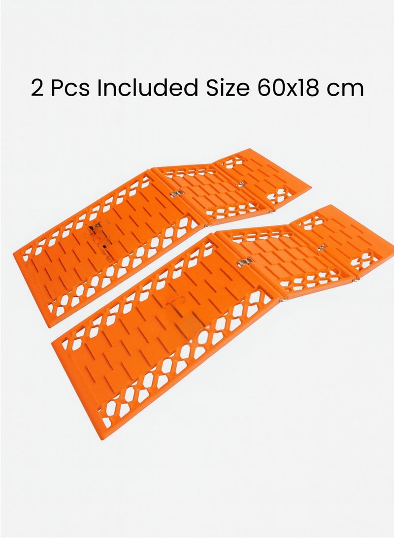 سجادات الجر - عبوة من قطعتين - ألواح استرداد قابلة للطي للمركبات على الطين والرمال والثلج - منحدرات قبضة الإطارات شديدة التحمل مانعة للانزلاق مقاس 60 × 18 سم - Image 1