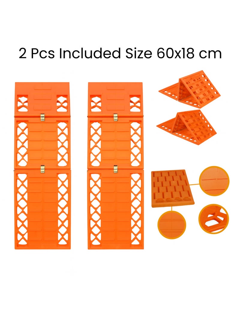 سجادات الجر - عبوة من قطعتين - ألواح استرداد قابلة للطي للمركبات على الطين والرمال والثلج - منحدرات قبضة الإطارات شديدة التحمل مانعة للانزلاق مقاس 60 × 18 سم - Image 3