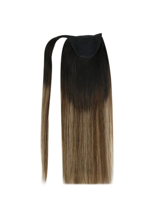Ve Sunny Clip in Ponytail Extensions Human Hair Ponytail Extensions Natural Black Ombre Dark Brown Mix Caramel Brown Pony Tails Hairpieces Human Hair Ponytail Extensions 80g 20inch  - Image 2