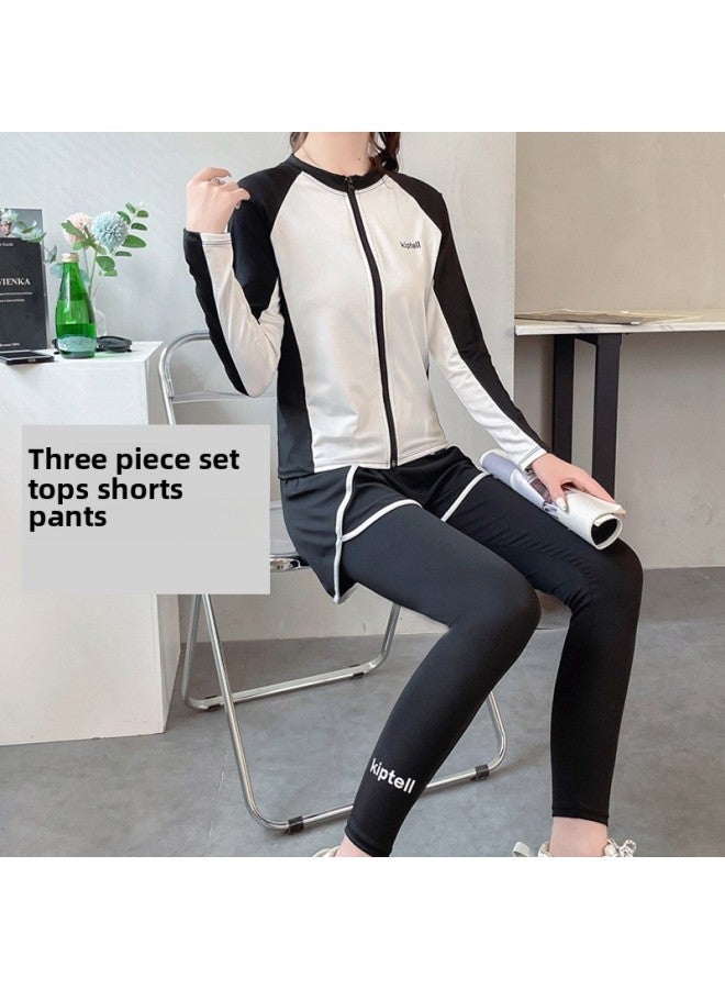 Loquat Children's Swimwear Boys' Swimwear Girls' Long-sleeved Sunscreen Swimwear Parent-child Quick-dry Baby Surf Suit-Color:Adult White Three-piece Set- - Image 1