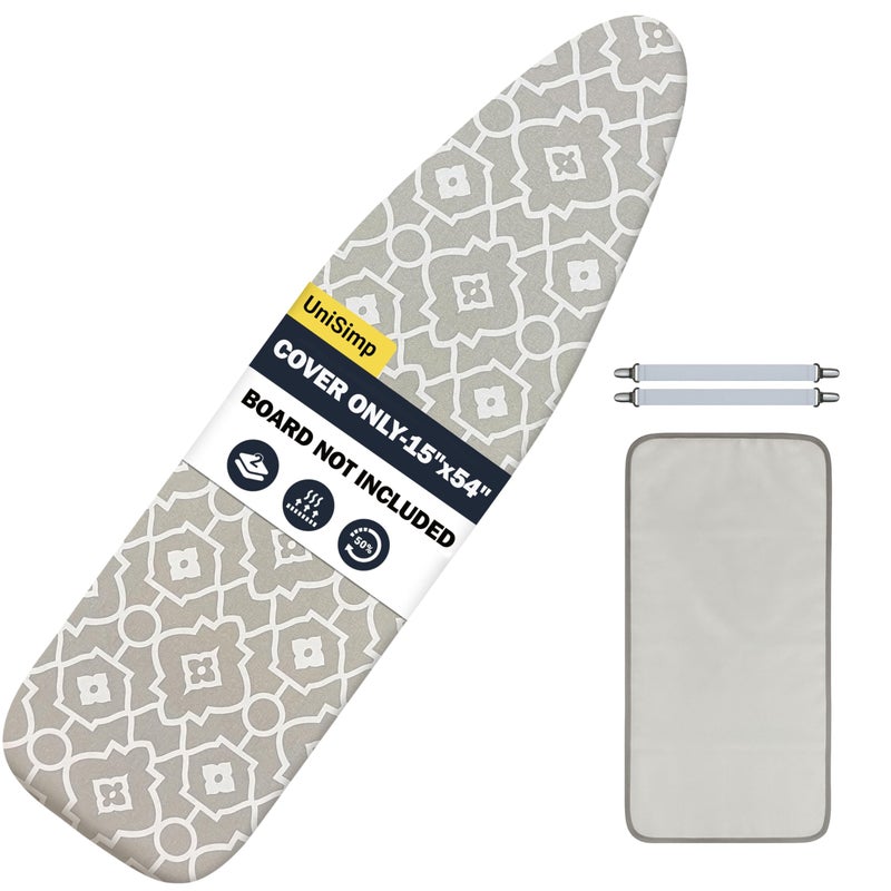UniSimp Ironing Board Cover and Pad 15"x54" Extra Thick Natural Cotton, Scorch and Stain Resistant Padding, Standard Size Iron Board Cover with Fasteners Heavy Duty Elastic Edge, Heatproof Geometric - Image 1