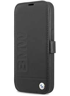 BMW Bmw Real Leather Booktype Case Hot Stamp And Metal Logo For Iphone 13 Pro (6.1 Inches) - Black  - Image 1
